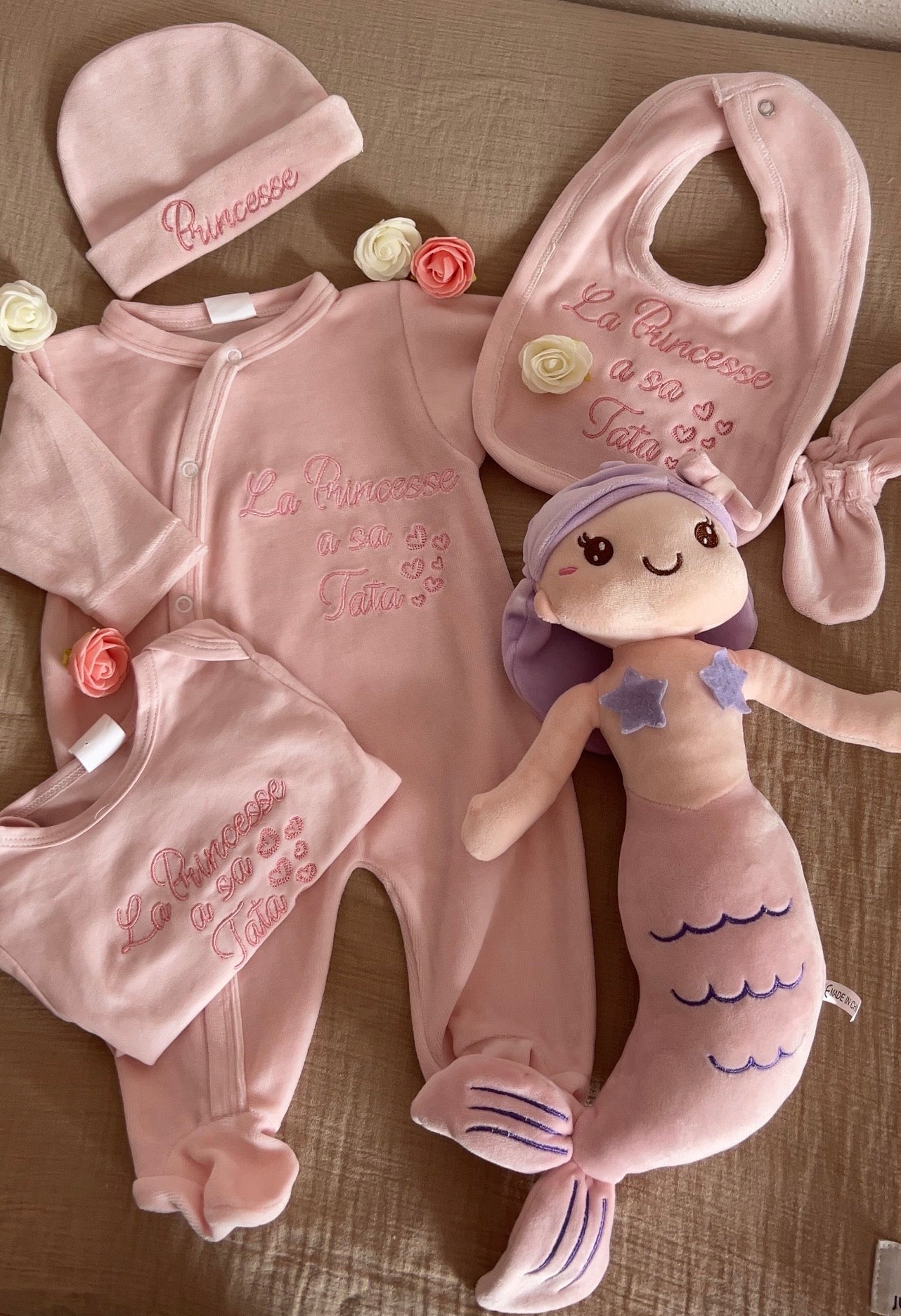 Ensemble naissance 5 pièces Velours personnalisé