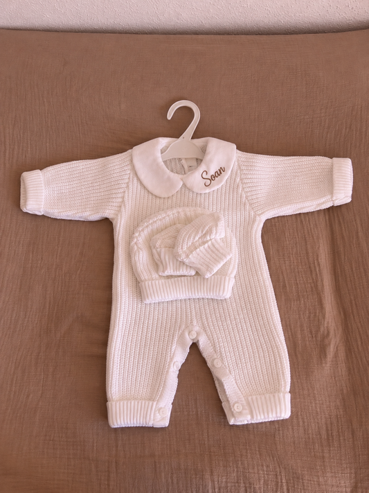 Tenue en Maille 3pcs personnalisée - Blanc