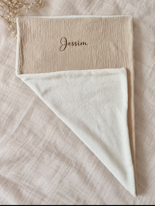 Couverture câlin personnalisée - Polaire/Gaz de coton beige