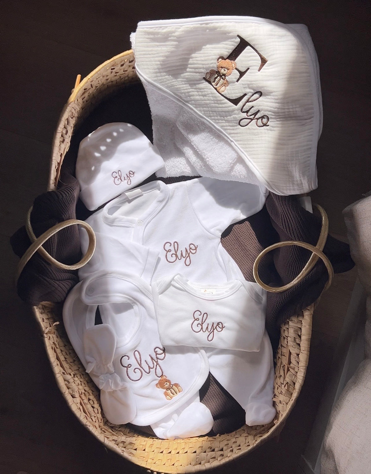 Tenue de naissance 5 pièces personnalisée - Velours/Coton