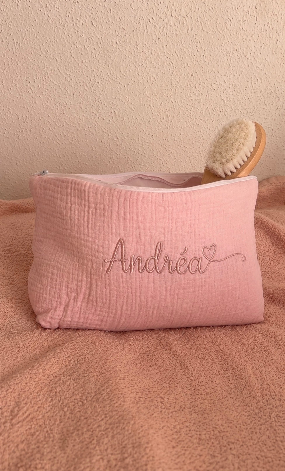 Trousse de toilette personnalisée - Gaz de coton rose