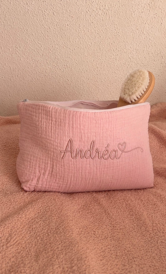 Trousse de toilette personnalisée - Gaz de coton rose