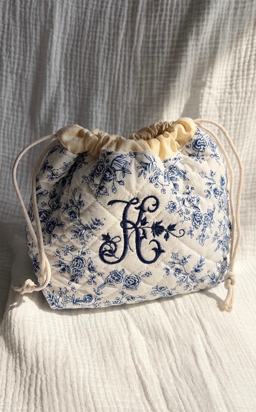Pochon matelassé personnalisé - Floral bleu