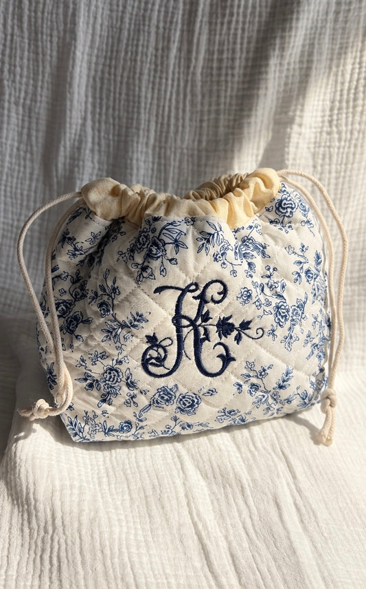 Pochon matelassé personnalisé - Floral bleu
