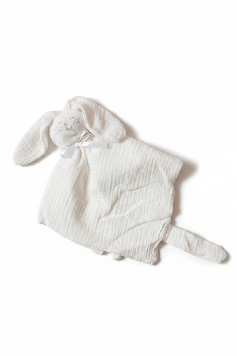 Doudou Lapinou en gaze de coton attache tétine intégrée - Personnalisable
