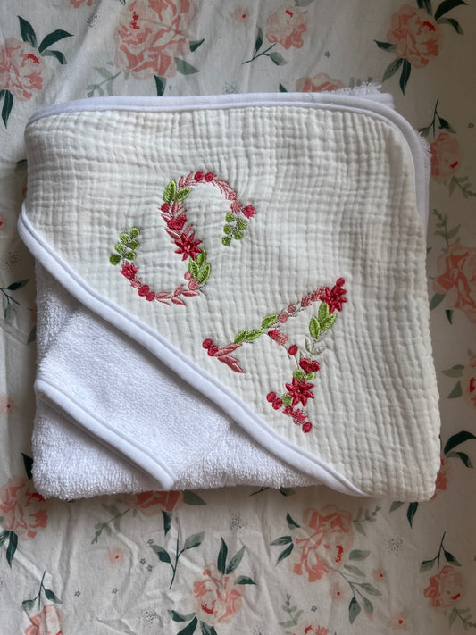 Cape de bain + gant de toilette personnalisés - Éponge/Gaz de coton blanc
