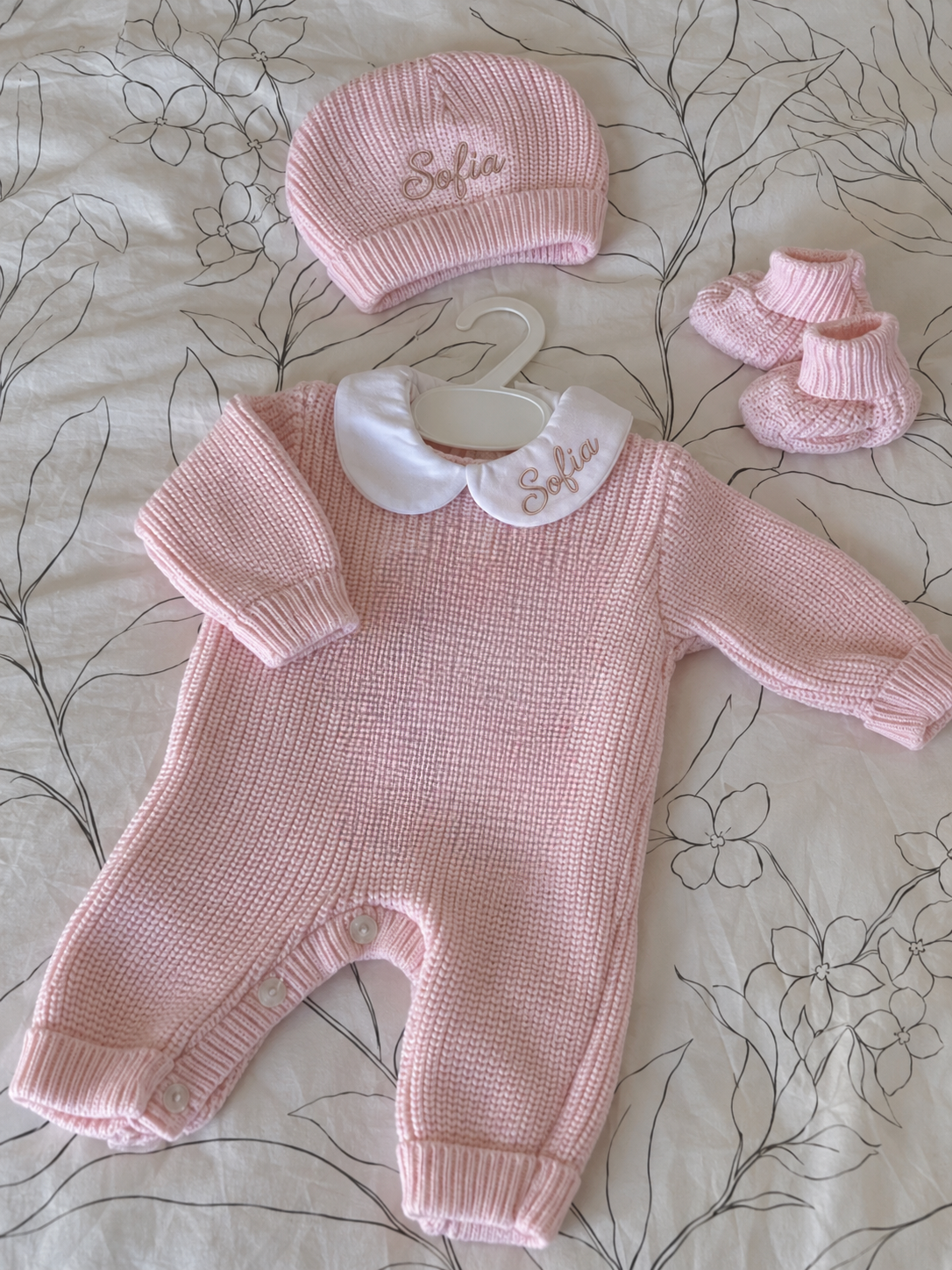 Tenue en Maille 3pcs personnalisée - Rose