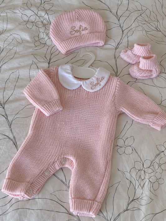Tenue en Maille 3pcs personnalisée - Rose