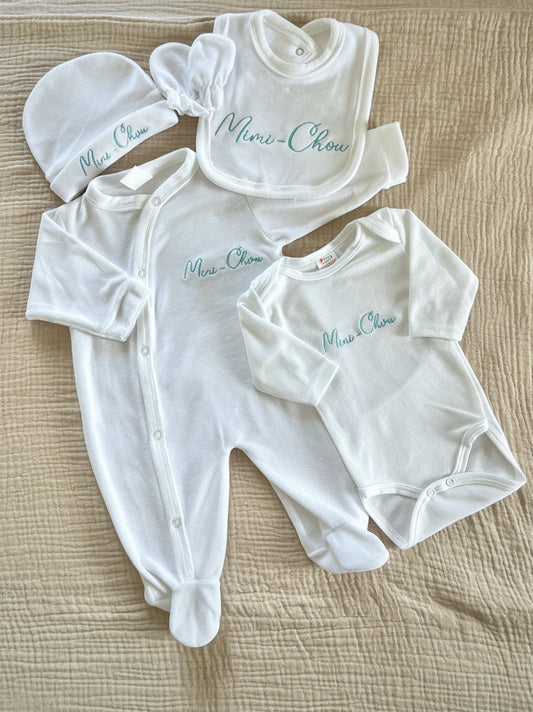 Ensemble naissance 5 pièces Velours personnalisé