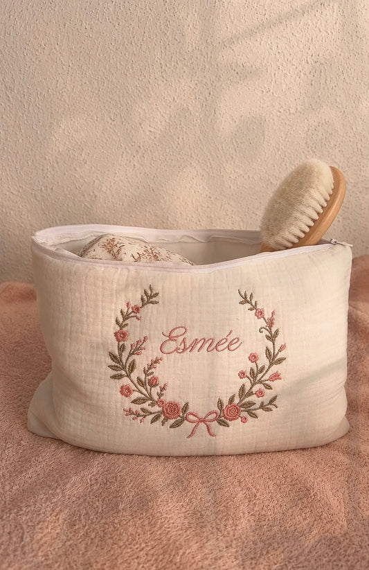 Trousse de toilette personnalisée - Gaz de coton blanc