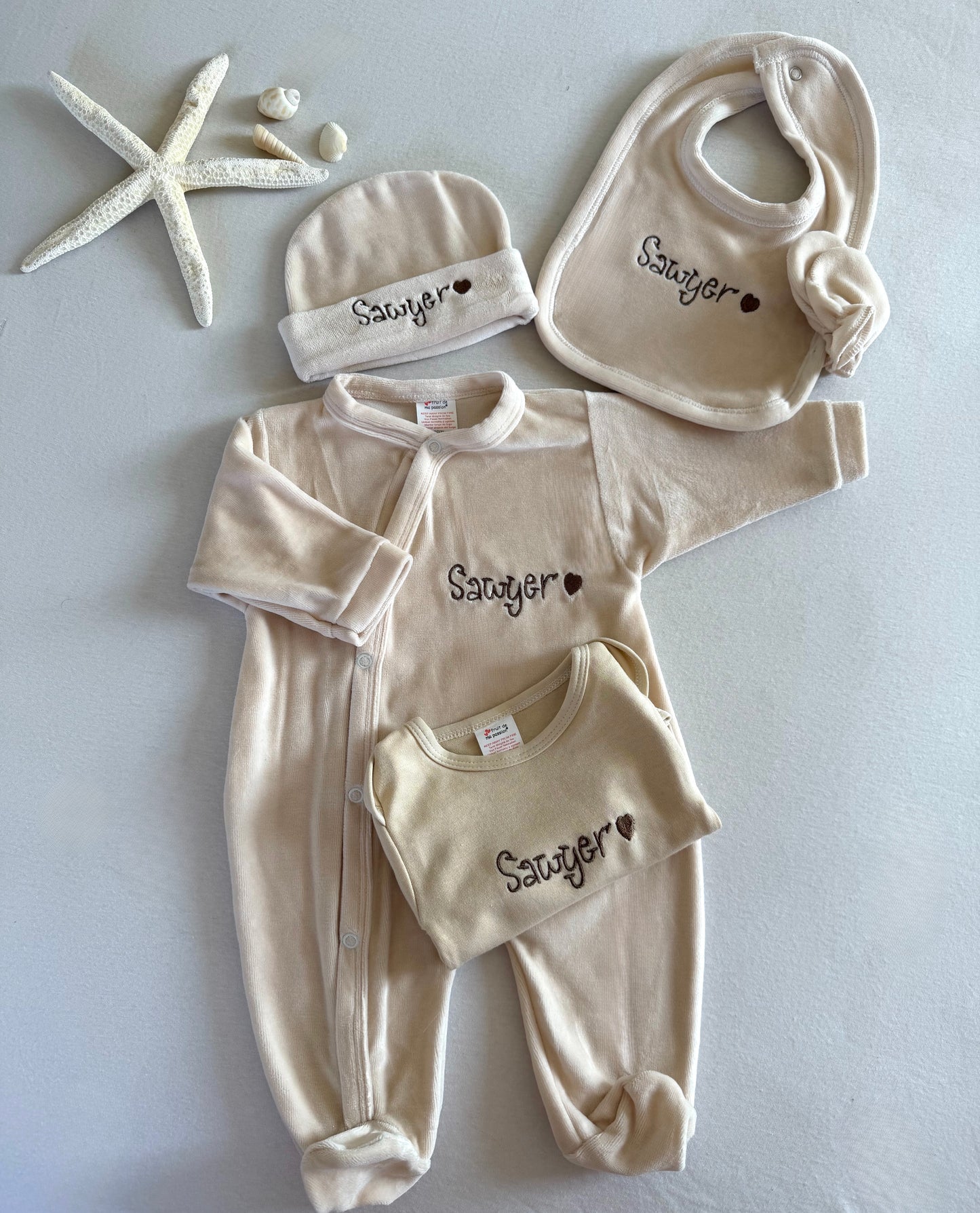 Ensemble naissance 5 pièces Velours personnalisé