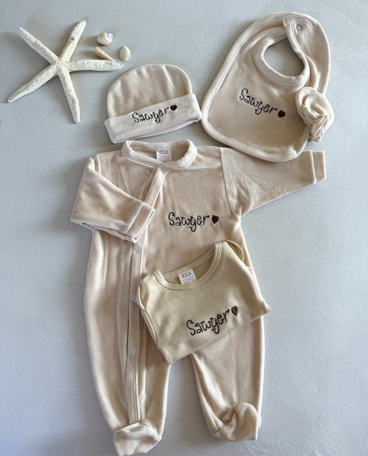 Ensemble naissance 5 pièces Velours personnalisé