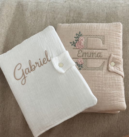 Protège carnet de santé en gaze de coton personnalisé