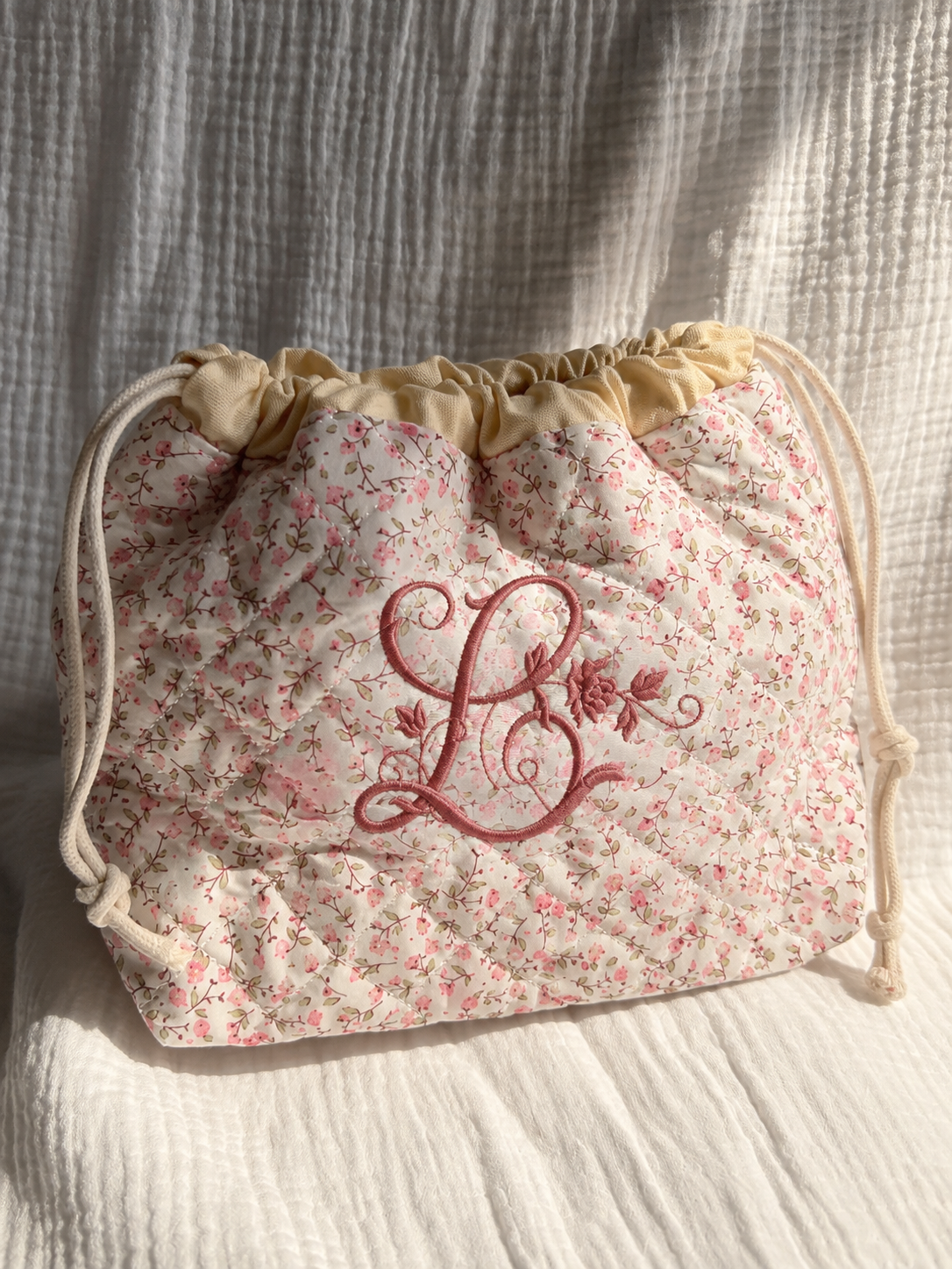 Pochon matelassé personnalisé - Floral rose