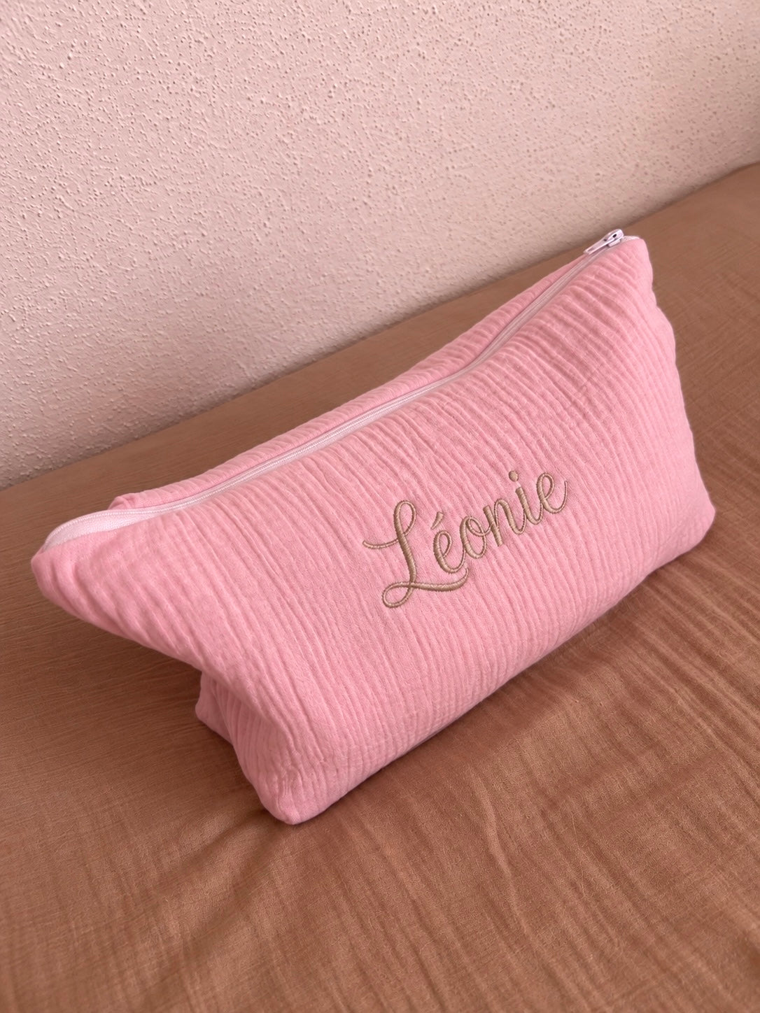 Trousse de toilette personnalisée - Gaz de coton rose