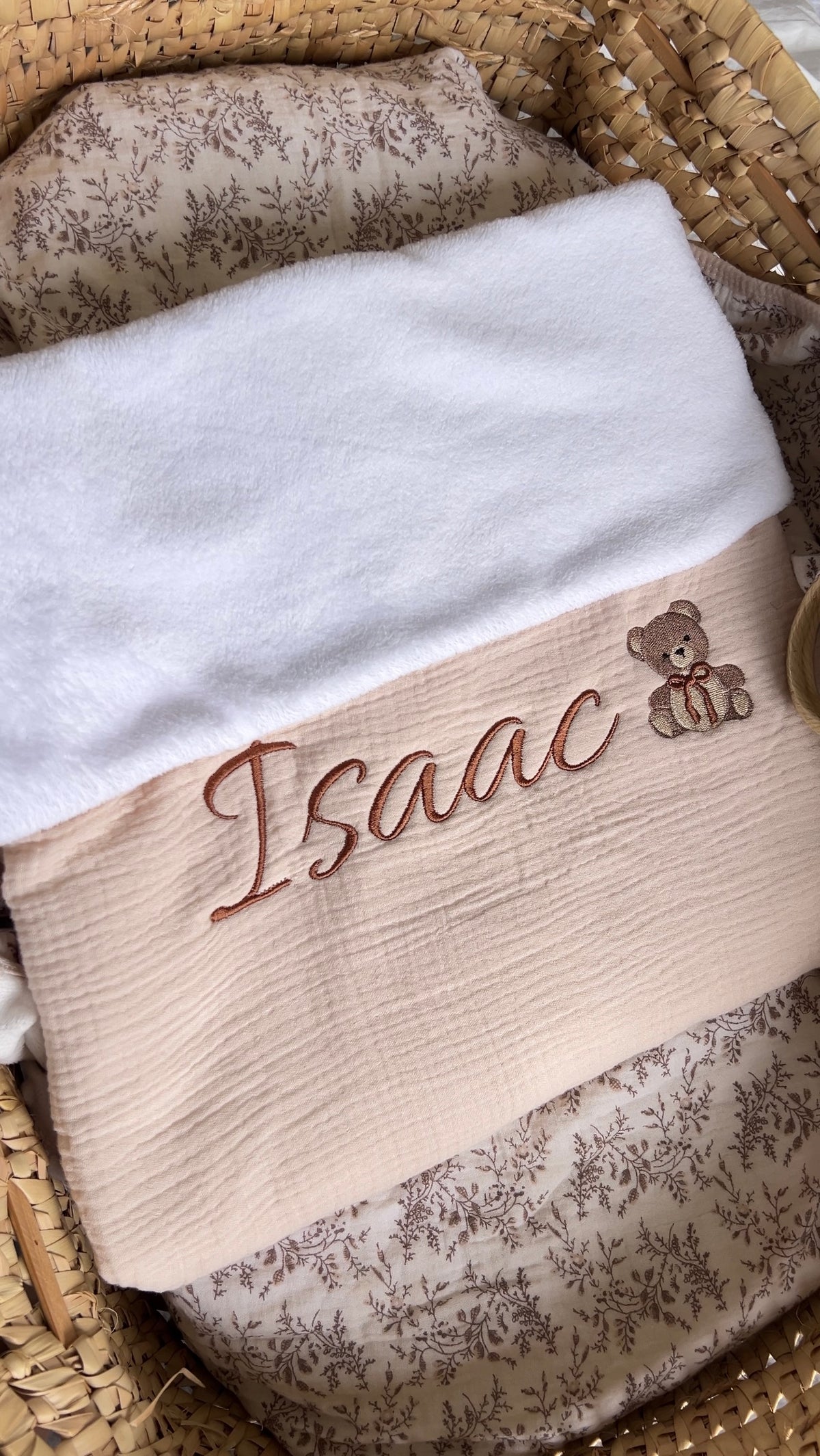 Couverture câlin personnalisée - Polaire/Gaz de coton beige