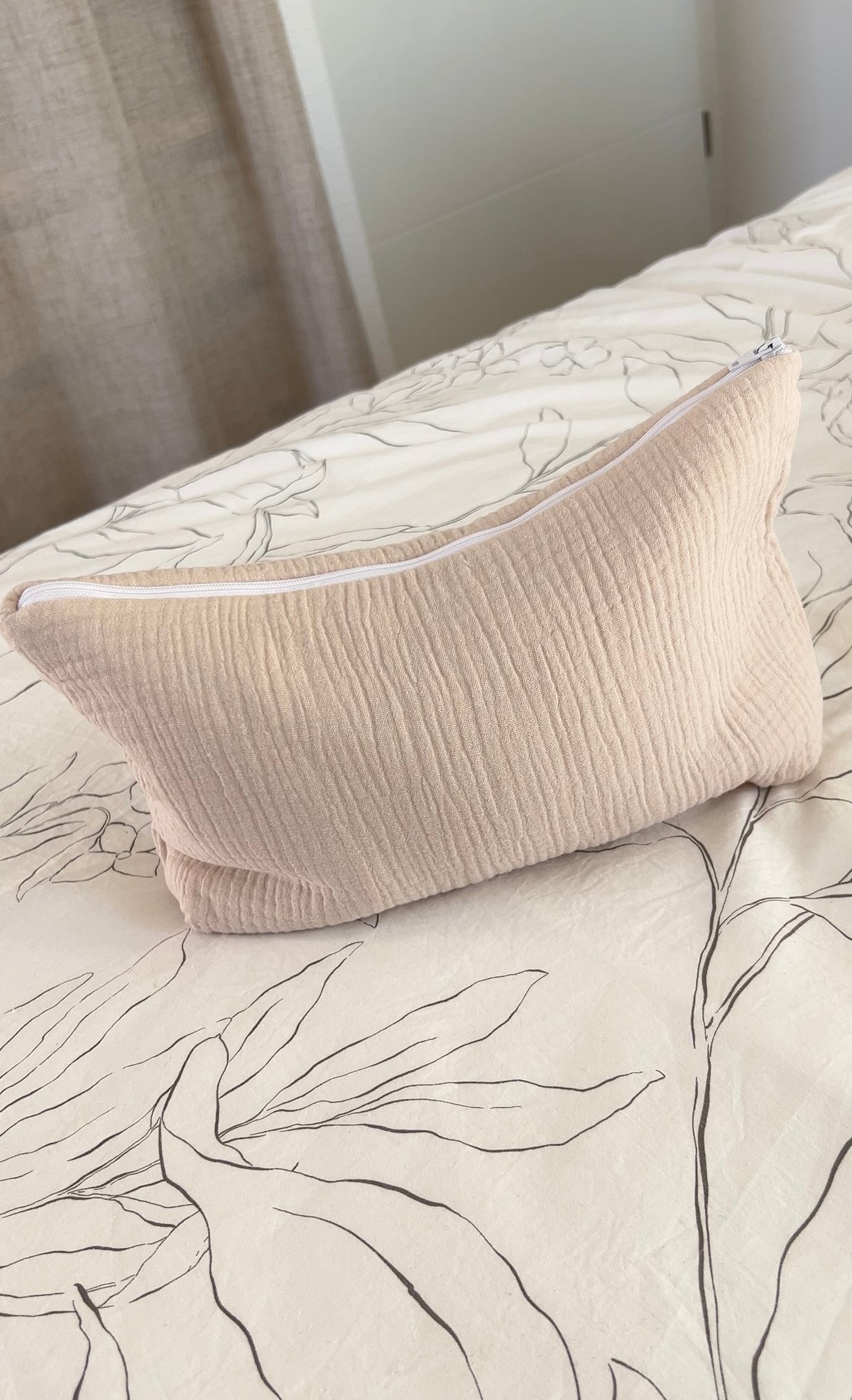 Trousse de toilette personnalisée - Gaz de coton beige