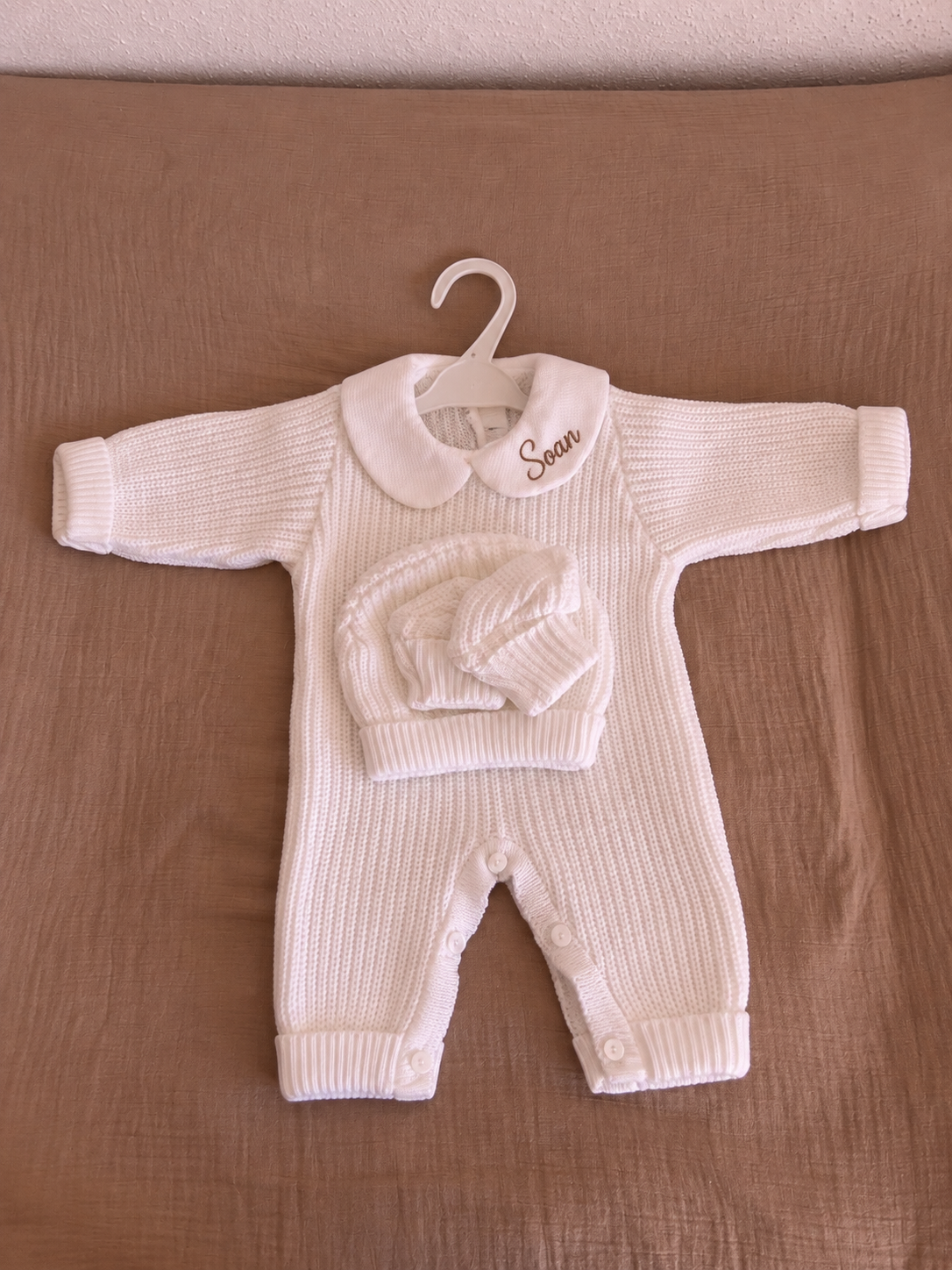 Tenue en Maille 3pcs personnalisée - Blanc