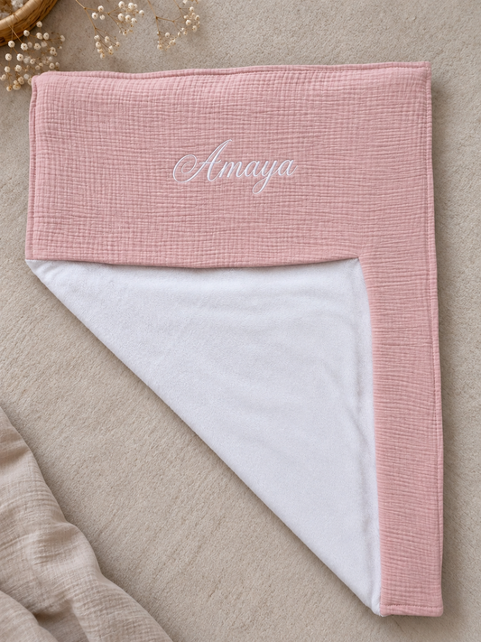 Couverture câlin personnalisée - Polaire/Gaz de coton rose